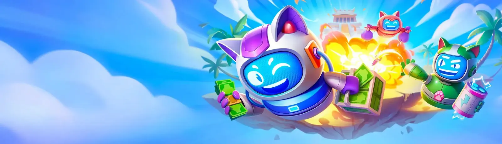 Inloggen bij Robocat – robotkatten die met stapels geld door de lucht vliegen